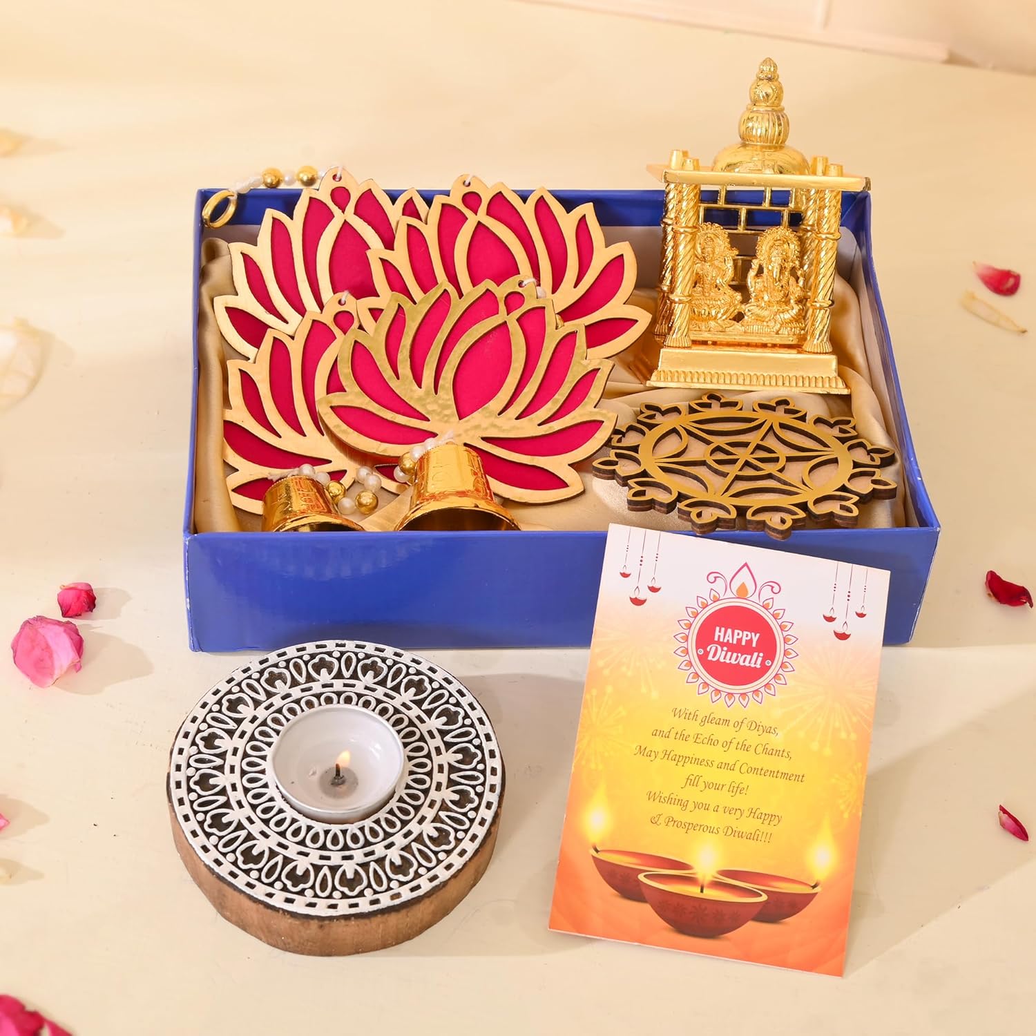 CraftVatika Diwali Gift Hamper Box with Tealight Candle Holder, Diwali Gift