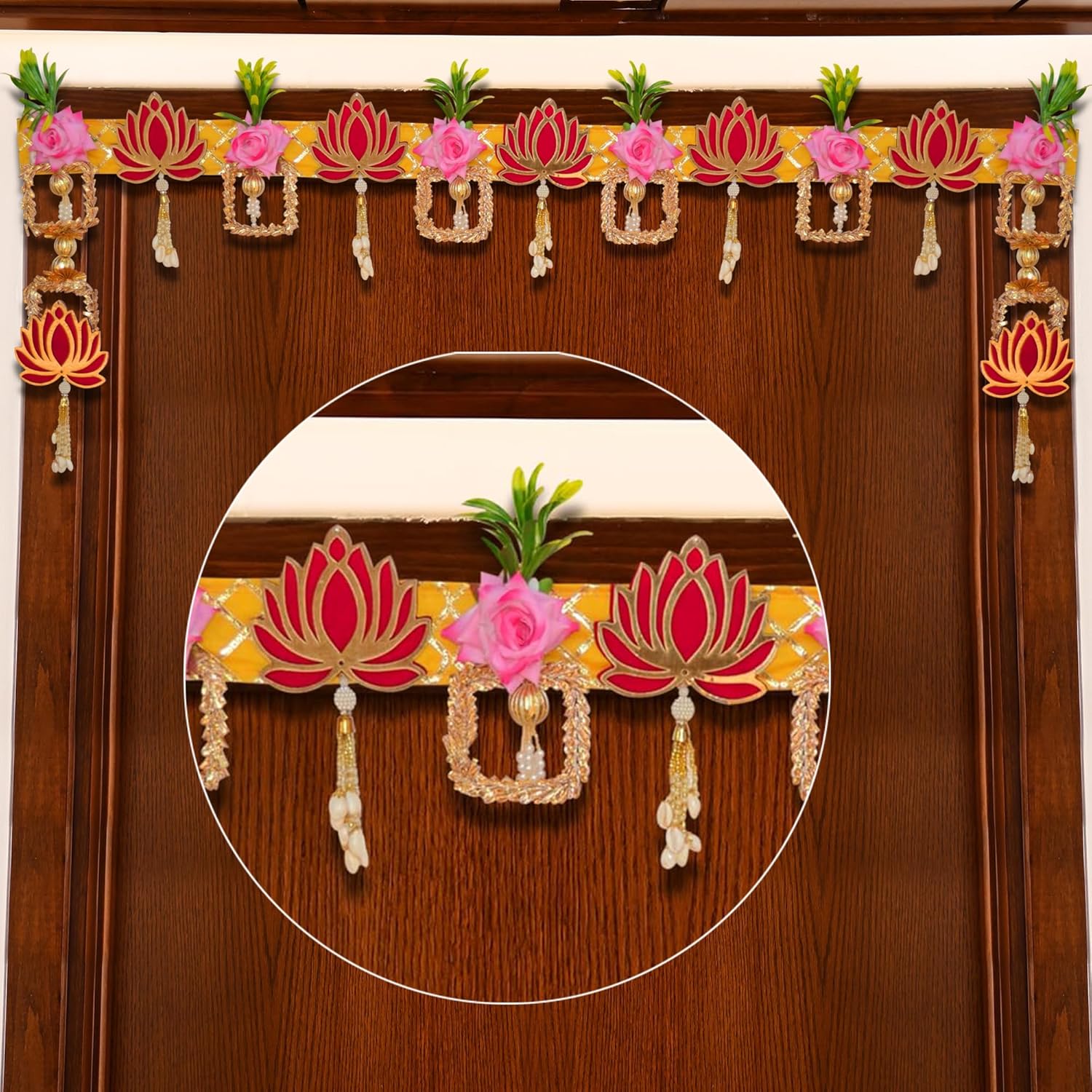 Toran for Main Door Entrance Lotus Flower Bandhanwar Torans for Deepawali Decor (3.5 Ft Length) (TORAN206)