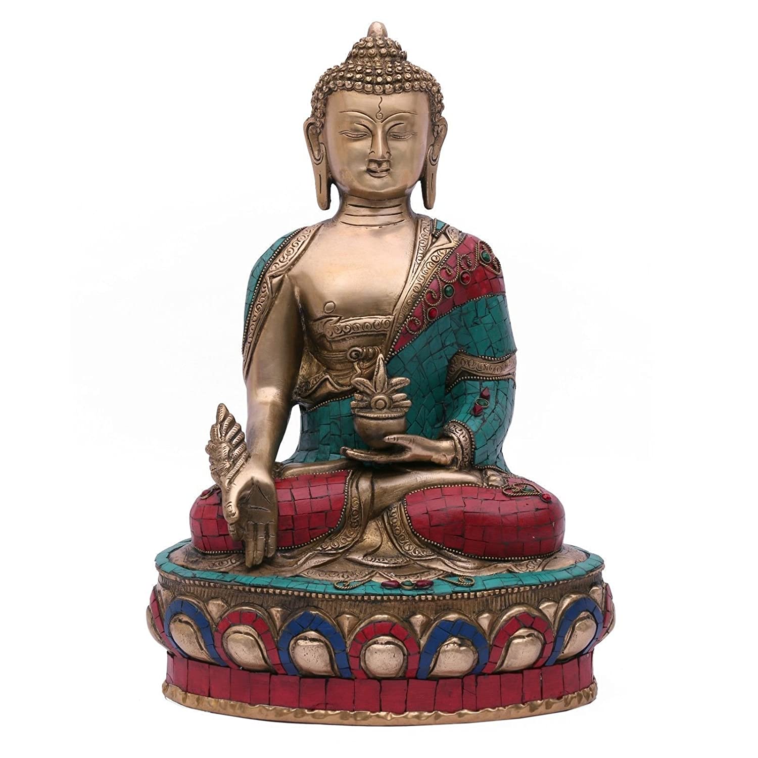 Brass Buddha Idol Showpiece Turquoise Stone Statue Bts242