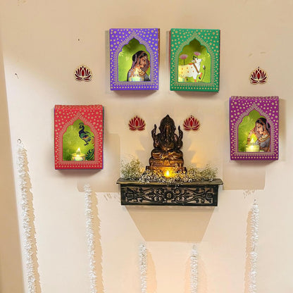 Jharokha Diyas Set of 6 with LED Candle Diwali Decoration Items Wall Hanging Decorations ( DFMW452-6 Pc)