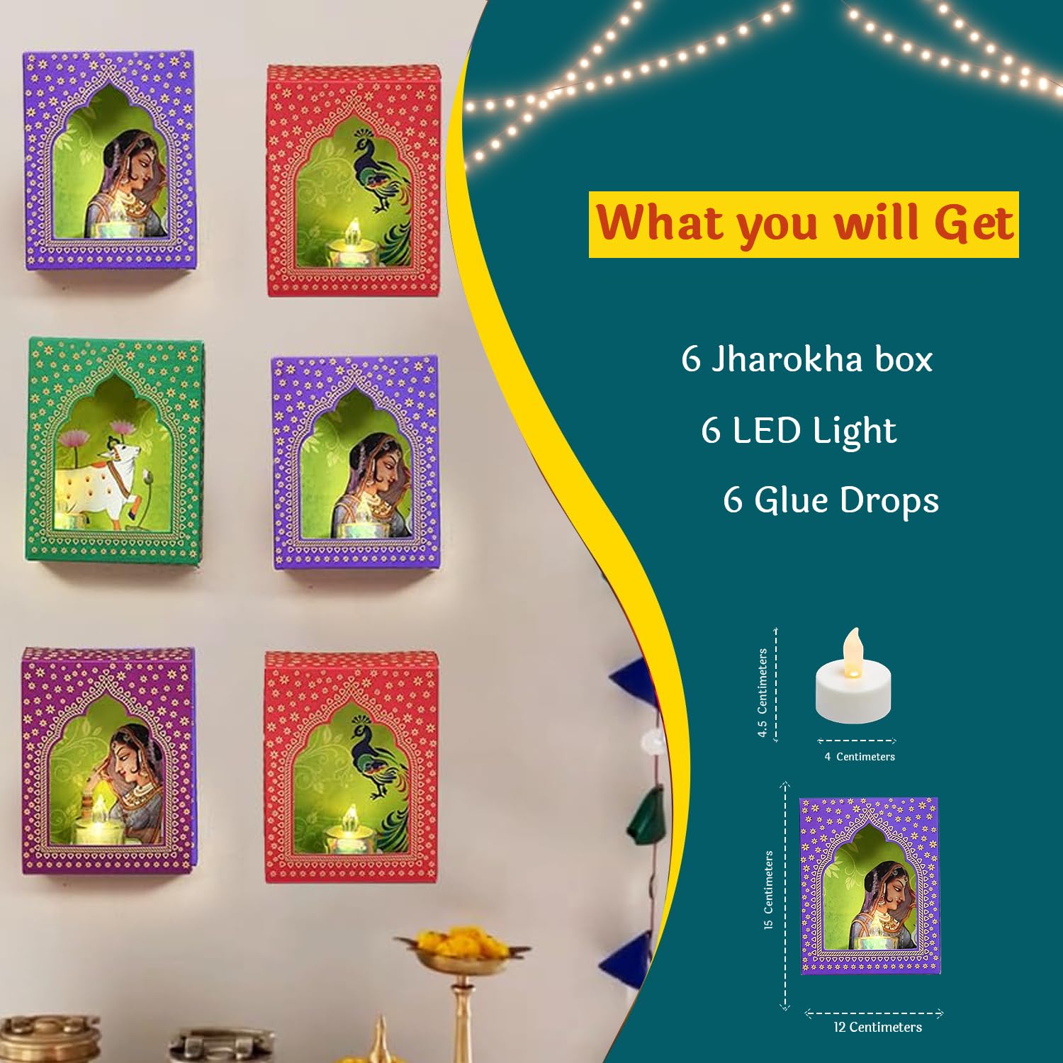 Jharokha Diyas Set of 6 with LED Candle Diwali Decoration Items Wall Hanging Decorations ( DFMW452-6 Pc)