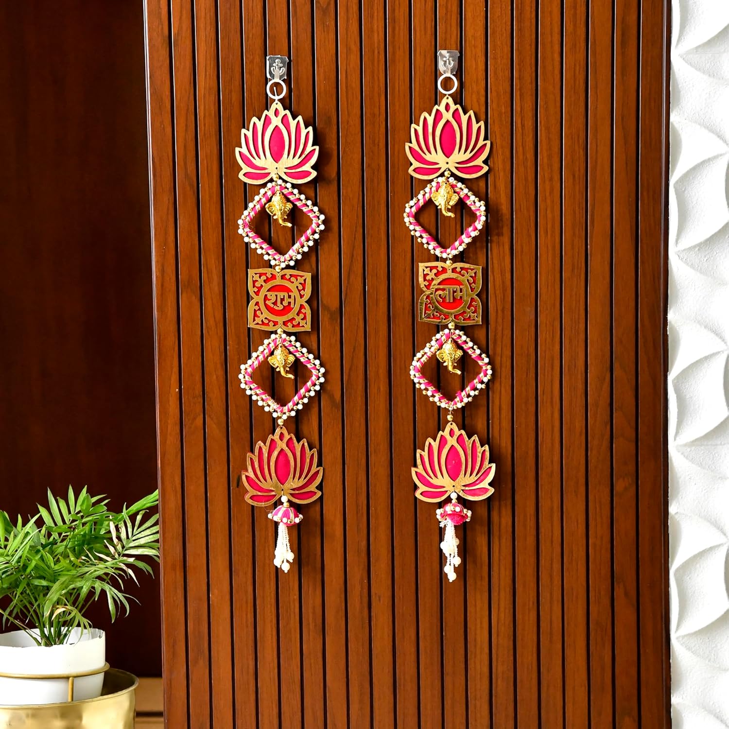 Wall Door Hanging Lotus Ganesha Shubh Labh Latkan Toran for Pooja Room Home Decor ( LTKN122-1 SET)